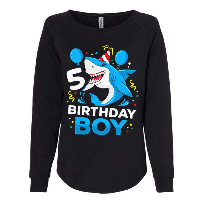 5th Birthday Boy Shark Ocean Theme Party 5 Years Old For Boy Womens California Wash Sweatshirt