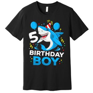 5th Birthday Boy Shark Ocean Theme Party 5 Years Old For Boy Premium T-Shirt