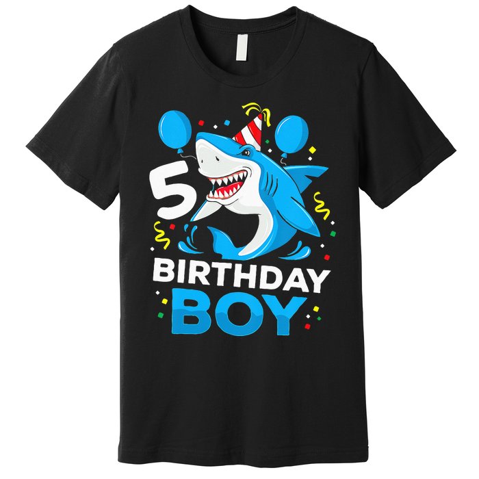 5th Birthday Boy Shark Ocean Theme Party 5 Years Old For Boy Premium T-Shirt