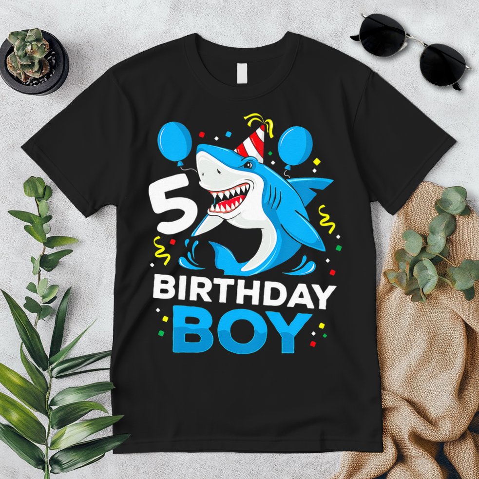 5th Birthday Boy Shark Ocean Theme Party 5 Years Old For Boy Premium T-Shirt