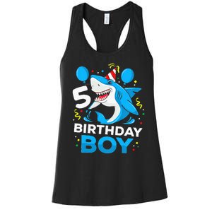 5th Birthday Boy Shark Ocean Theme Party 5 Years Old For Boy Women's Racerback Tank