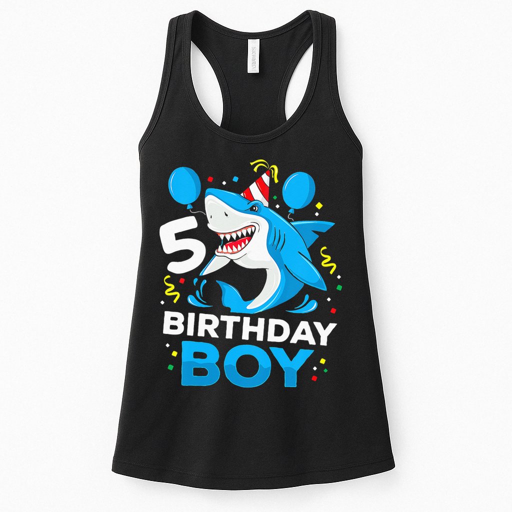 5th Birthday Boy Shark Ocean Theme Party 5 Years Old For Boy Womens Tank Top
