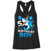 5th Birthday Boy Shark Ocean Theme Party 5 Years Old For Boy Women's Racerback Tank