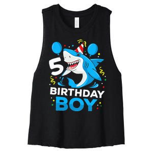 5th Birthday Boy Shark Ocean Theme Party 5 Years Old For Boy Women's Racerback Cropped Tank