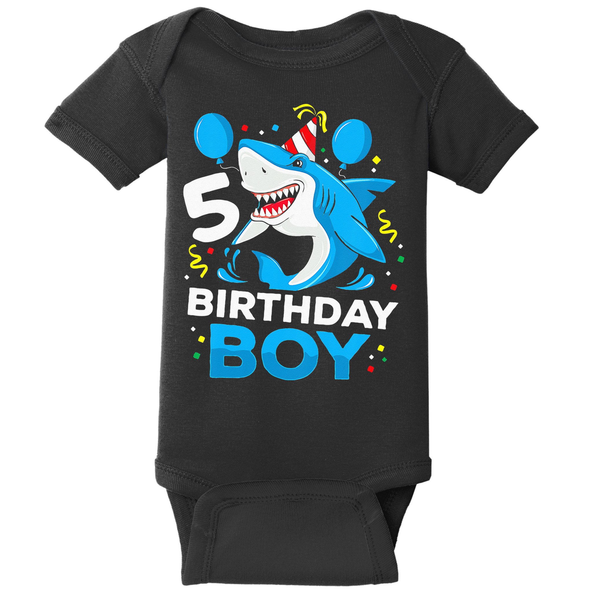 5th Birthday Boy Shark Ocean Theme Party 5 Years Old For Boy Baby Bodysuit