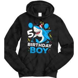 5th Birthday Boy Shark Ocean Theme Party 5 Years Old For Boy Tie Dye Hoodie