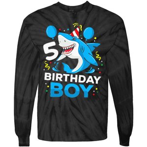 5th Birthday Boy Shark Ocean Theme Party 5 Years Old For Boy Tie-Dye Long Sleeve Shirt