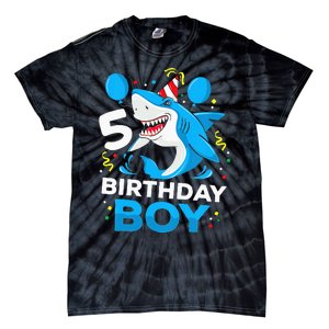 5th Birthday Boy Shark Ocean Theme Party 5 Years Old For Boy Tie-Dye T-Shirt