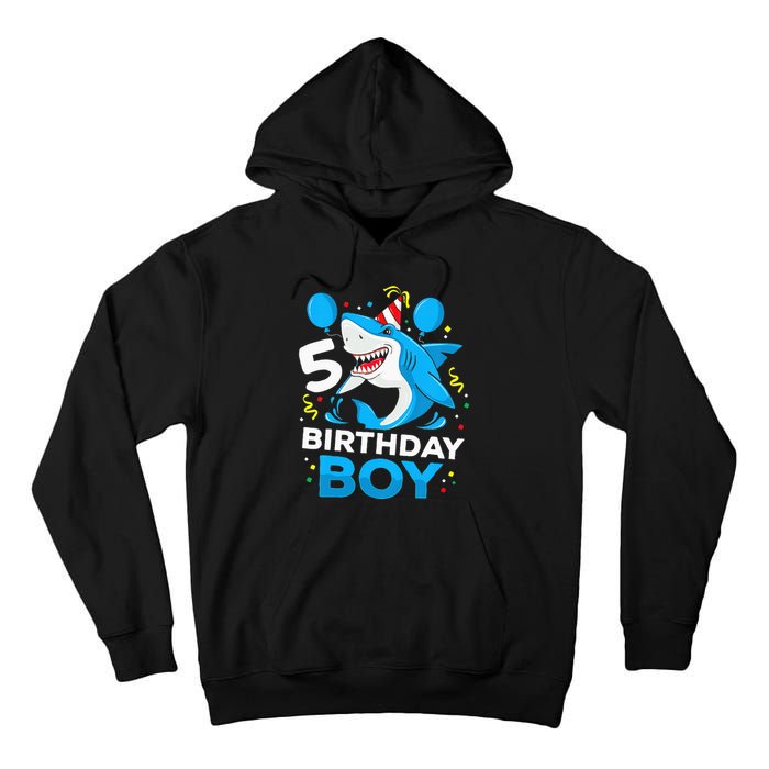 5th Birthday Boy Shark Ocean Theme Party 5 Years Old For Boy Tall Hoodie