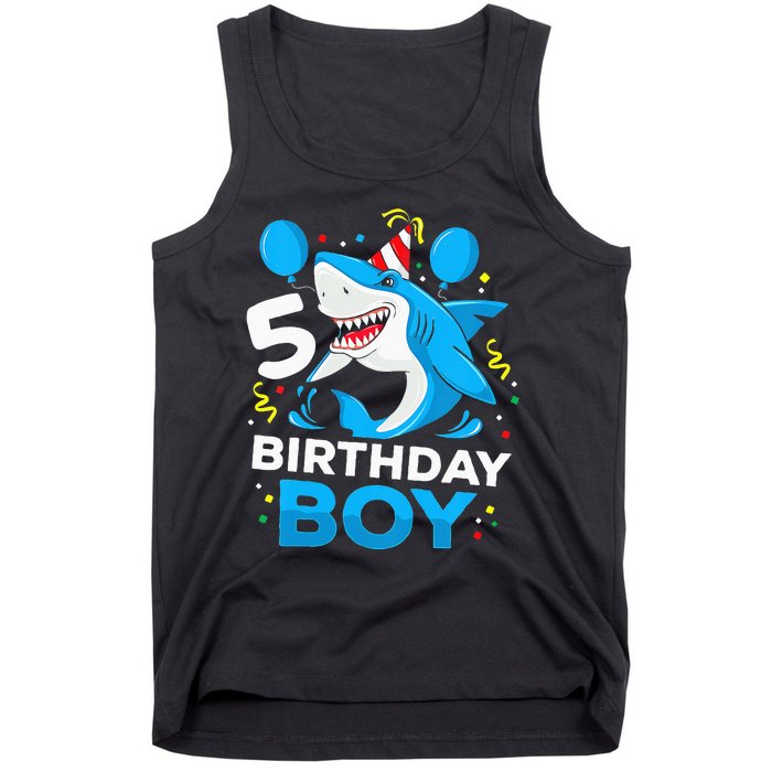 5th Birthday Boy Shark Ocean Theme Party 5 Years Old For Boy Tank Top