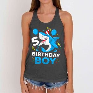 5th Birthday Boy Shark Ocean Theme Party 5 Years Old For Boy Women's Knotted Racerback Tank