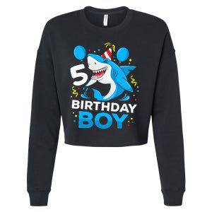 5th Birthday Boy Shark Ocean Theme Party 5 Years Old For Boy Cropped Pullover Crew