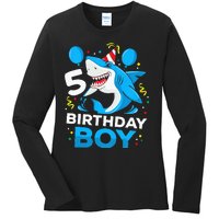 5th Birthday Boy Shark Ocean Theme Party 5 Years Old For Boy Ladies Long Sleeve Shirt