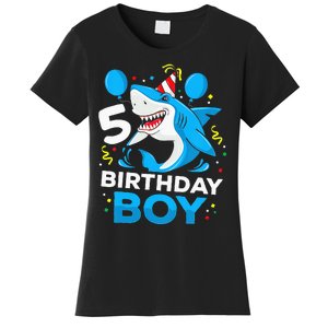 5th Birthday Boy Shark Ocean Theme Party 5 Years Old For Boy Women's T-Shirt