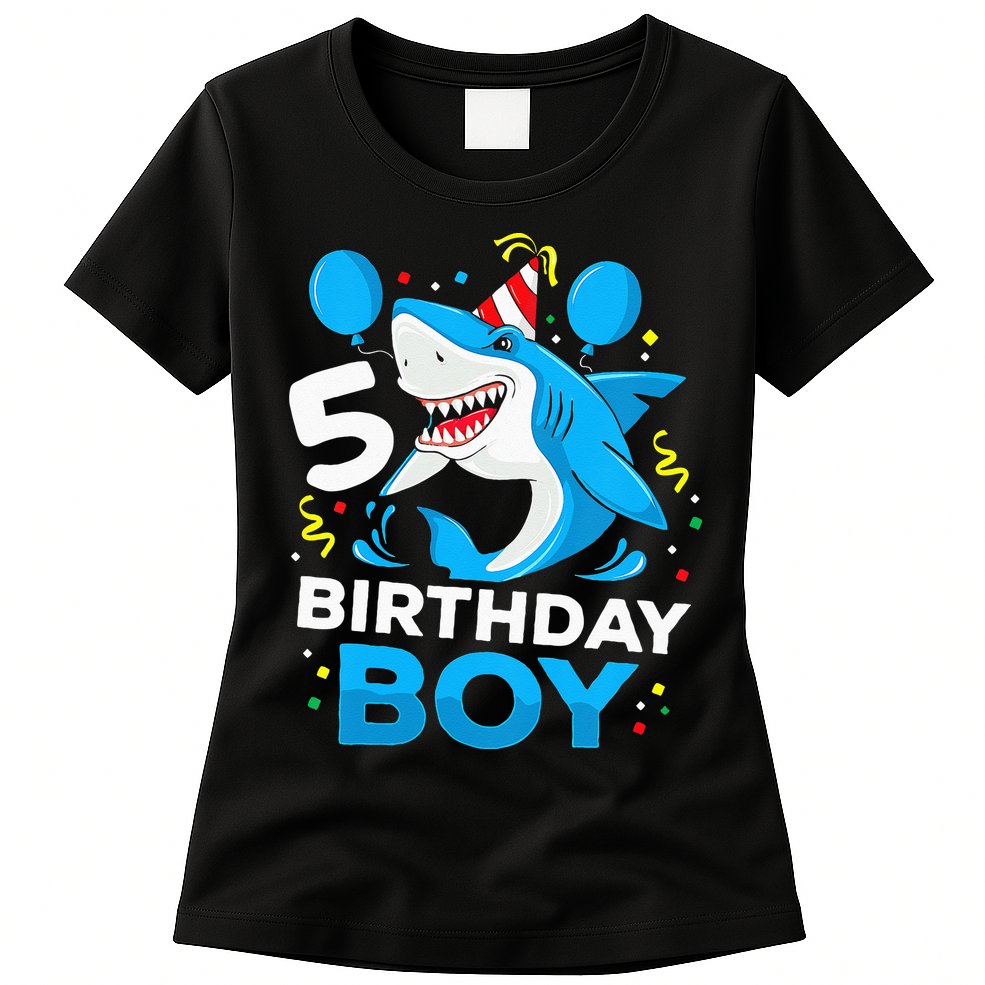 5th Birthday Boy Shark Ocean Theme Party 5 Years Old For Boy Womens T-Shirt