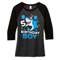 5th Birthday Boy Shark Ocean Theme Party 5 Years Old For Boy Women's Tri-Blend 3/4-Sleeve Raglan Shirt