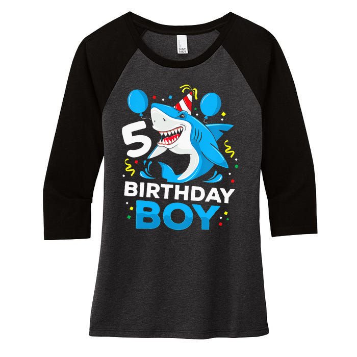 5th Birthday Boy Shark Ocean Theme Party 5 Years Old For Boy Women's Tri-Blend 3/4-Sleeve Raglan Shirt