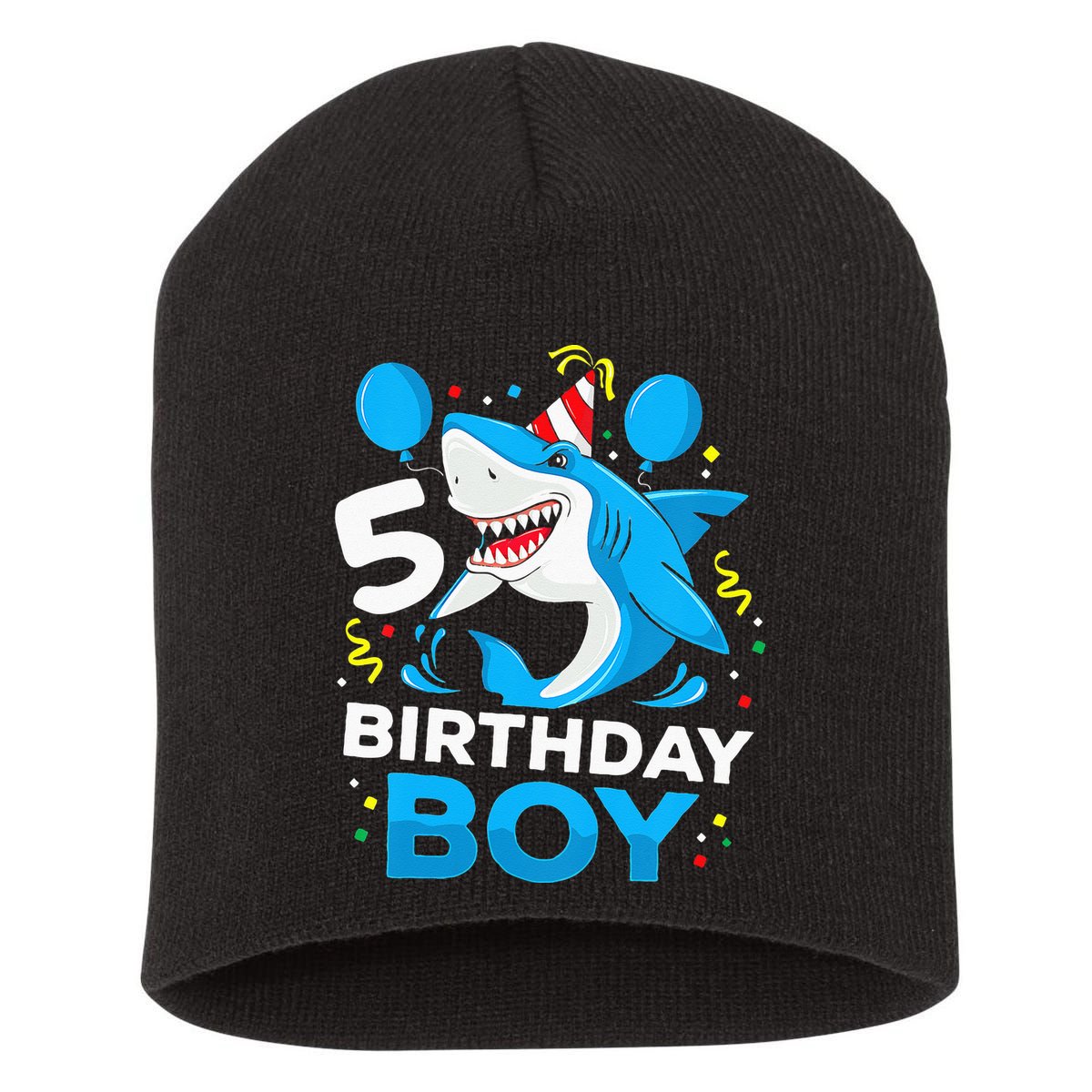 5th Birthday Boy Shark Ocean Theme Party 5 Years Old For Boy Short Acrylic Beanie