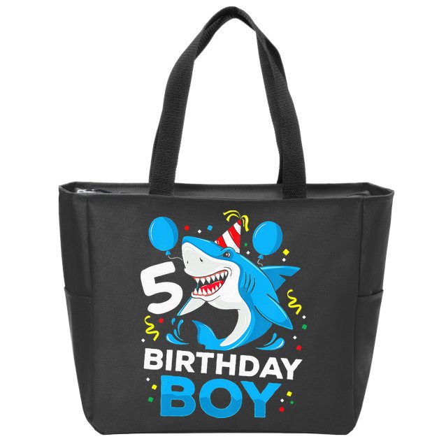 5th Birthday Boy Shark Ocean Theme Party 5 Years Old For Boy Zip Tote Bag