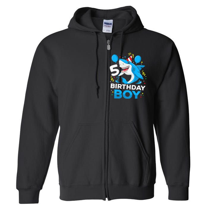 5th Birthday Boy Shark Ocean Theme Party 5 Years Old For Boy Full Zip Hoodie