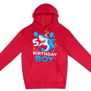 5th Birthday Boy Shark Ocean Theme Party 5 Years Old For Boy Premium Pullover Hoodie