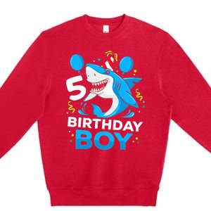 5th Birthday Boy Shark Ocean Theme Party 5 Years Old For Boy Premium Crewneck Sweatshirt