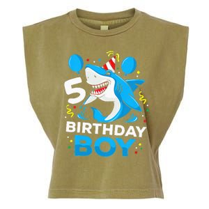 5th Birthday Boy Shark Ocean Theme Party 5 Years Old For Boy Garment-Dyed Women's Muscle Tee