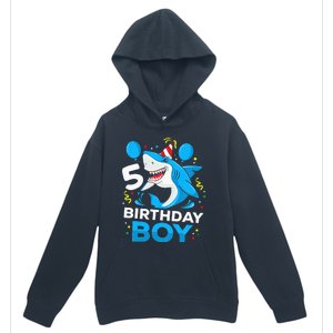 5th Birthday Boy Shark Ocean Theme Party 5 Years Old For Boy Urban Pullover Hoodie