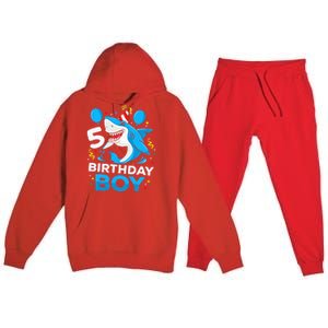 5th Birthday Boy Shark Ocean Theme Party 5 Years Old For Boy Premium Hooded Sweatsuit Set