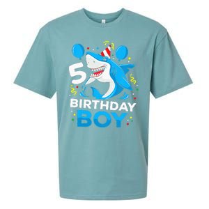 5th Birthday Boy Shark Ocean Theme Party 5 Years Old For Boy Sueded Cloud Jersey T-Shirt