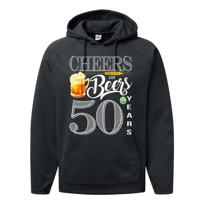 50th Birthday Cheers And Beers To 50 Years Performance Fleece Hoodie