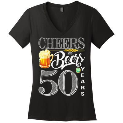 50th Birthday Cheers And Beers To 50 Years Women's V-Neck T-Shirt