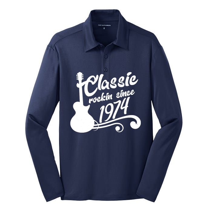 50th Birthday Classic Rockin Since 1974 Silk Touch Performance Long Sleeve Polo