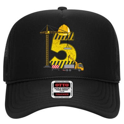 5th Birthday Construction Vehicle Excavator Truck High Crown Mesh Back Trucker Hat