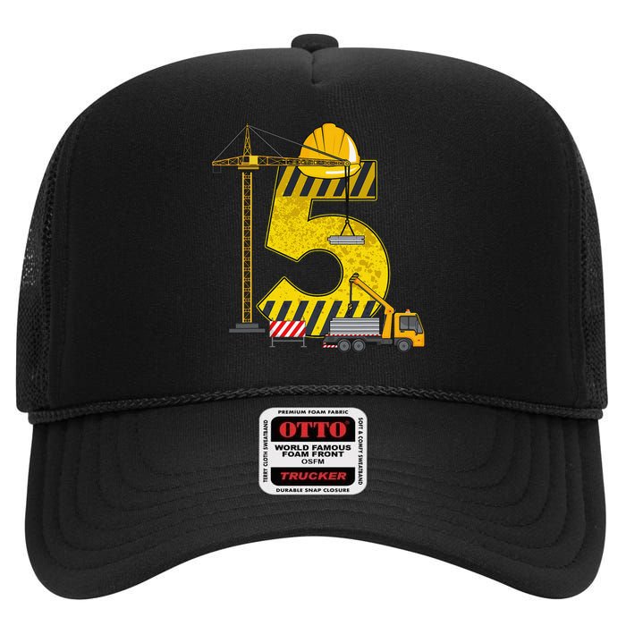 5th Birthday Construction Vehicle Excavator Truck High Crown Mesh Back Trucker Hat