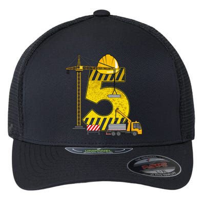 5th Birthday Construction Vehicle Excavator Truck Flexfit Unipanel Trucker Cap