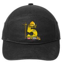 5th Birthday Construction Vehicle Excavator Truck 7-Panel Snapback Hat