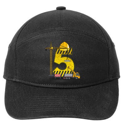 5th Birthday Construction Vehicle Excavator Truck 7-Panel Snapback Hat