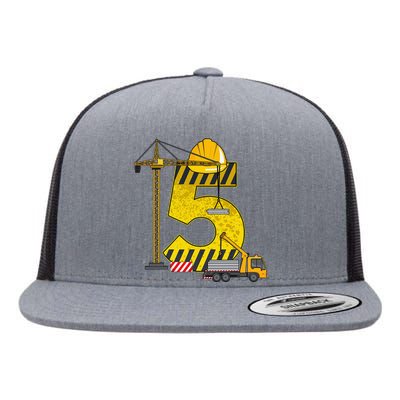 5th Birthday Construction Vehicle Excavator Truck Flat Bill Trucker Hat