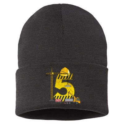 5th Birthday Construction Vehicle Excavator Truck Sustainable Knit Beanie