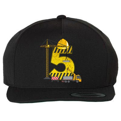 5th Birthday Construction Vehicle Excavator Truck Wool Snapback Cap