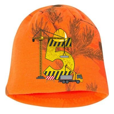 5th Birthday Construction Vehicle Excavator Truck Kati - Camo Knit Beanie