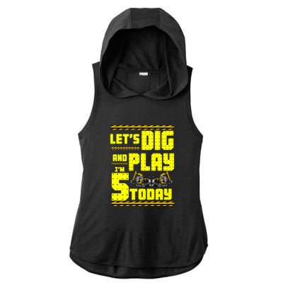 5th Birthday Construction Ladies PosiCharge Tri-Blend Wicking Draft Hoodie Tank