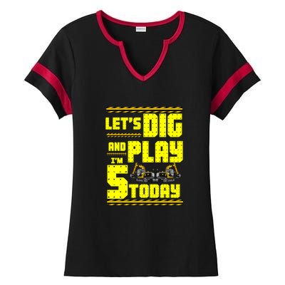 5th Birthday Construction Ladies Halftime Notch Neck Tee