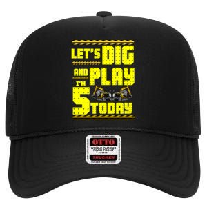 5th Birthday Construction High Crown Mesh Back Trucker Hat