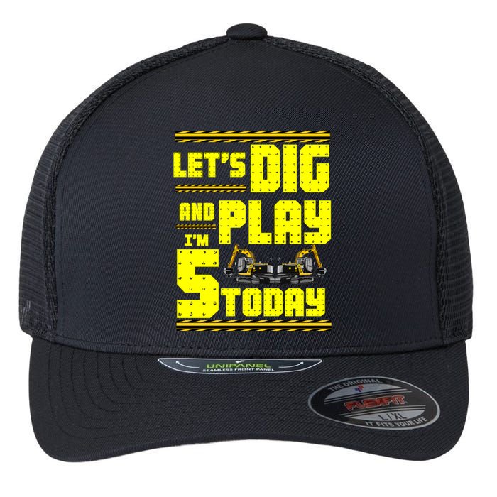 5th Birthday Construction Flexfit Unipanel Trucker Cap