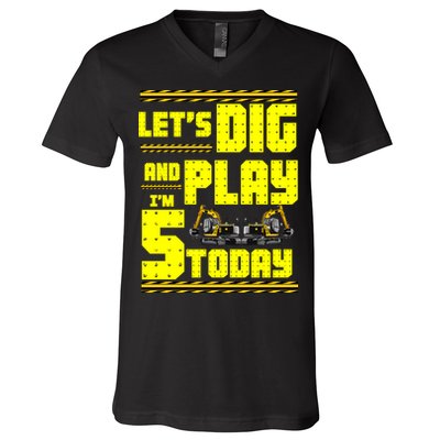 5th Birthday Construction V-Neck T-Shirt
