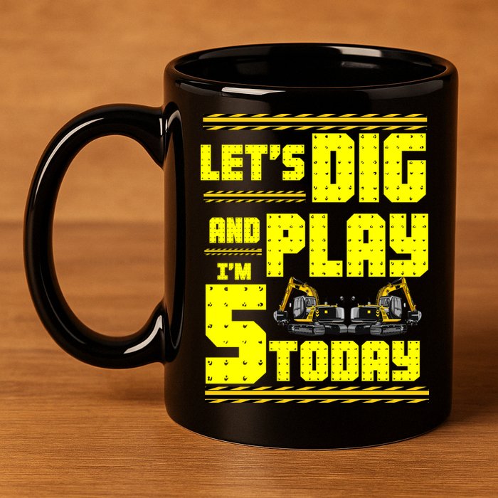 5th Birthday Construction 11oz C Handle Ceramic Mug