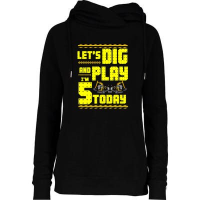 5th Birthday Construction Womens Funnel Neck Pullover Hood