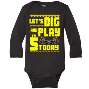 5th Birthday Construction Baby Long Sleeve Bodysuit